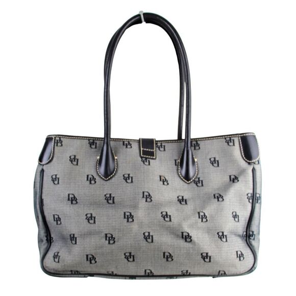 DOONEY & BOURKE GRAY DB CANVAS BLACK REAL LEATHER TRIM SHOULDER BAG TOTE HANDBAG - Picture 4 of 16